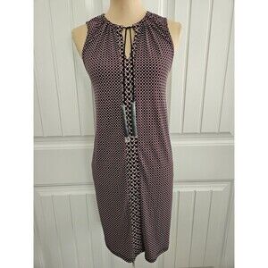 MK Michael Kors garnet Geomtric Print Keyhole Neck tasseled slinky dress Sz M